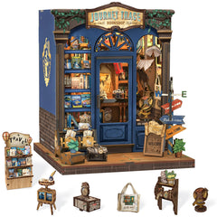 Cutefun Book Nook Journey Trace store sign enhances shelf decor with travel vibes.