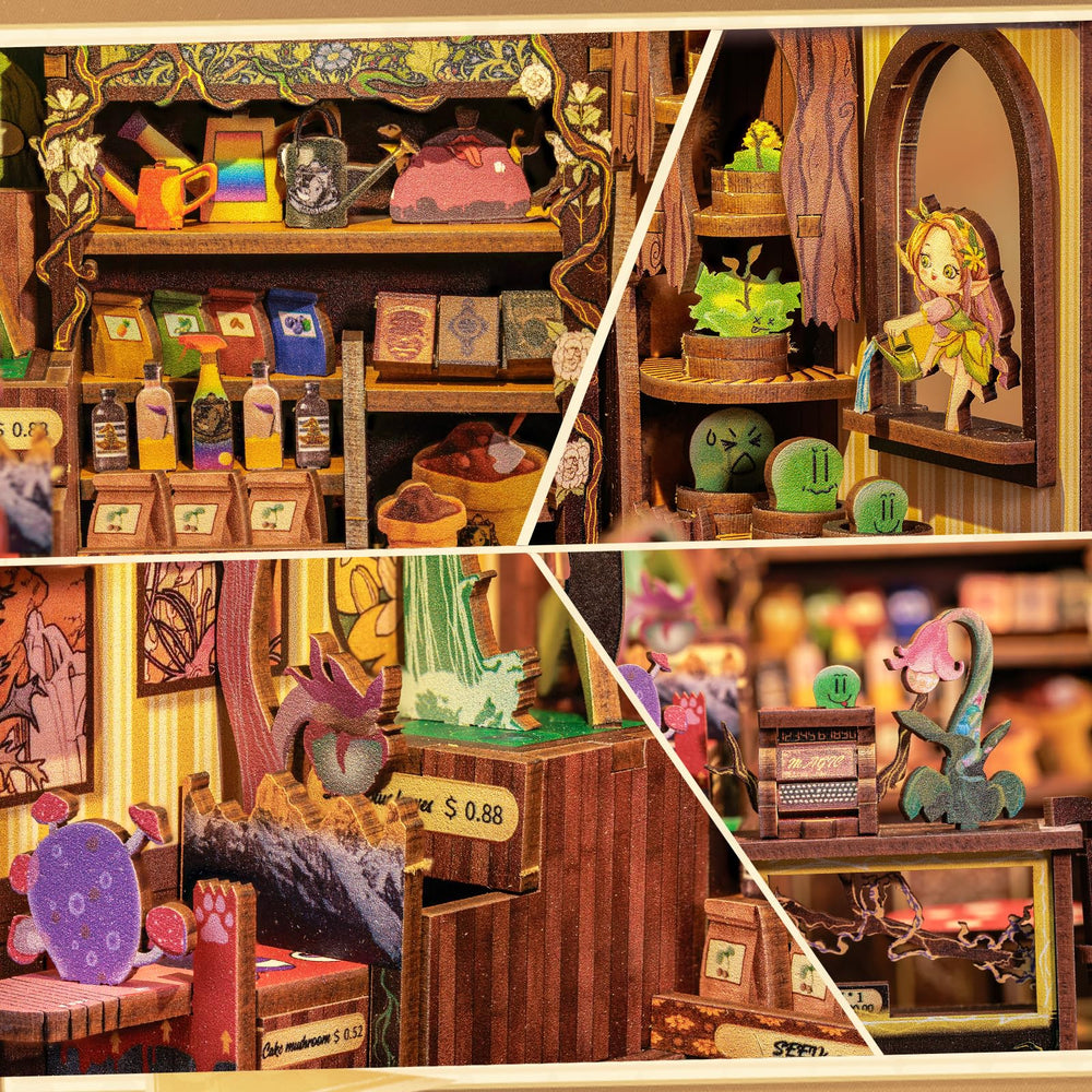 Cutefun Book Nook Kit soft light display enhances cozy workspace