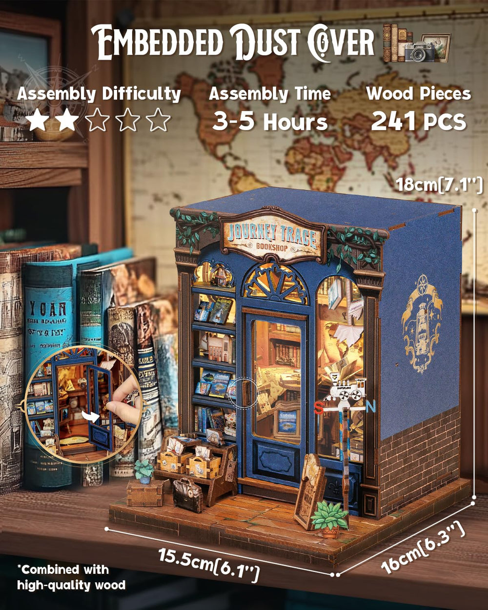 Cutefun Book Nook travel books and souvenirs showcase cozy storytelling on a shelf.