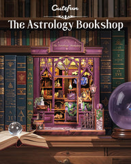 Cutefun astrology bookshop mini scene with 3D puzzle pieces for mindful crafting.