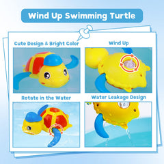 Cuterabit turtles swim on water surface demonstrating wind-up action for toddlers.