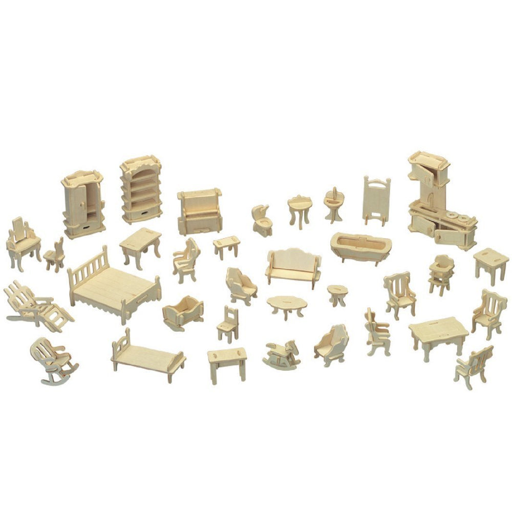 CUTEROOM Dollhouse bed in natural wood for cozy pretend play and room décor.