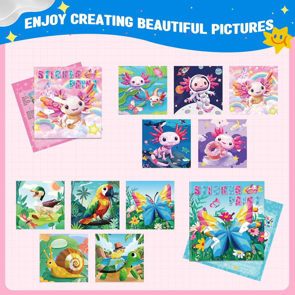 Cutteeyfyry travel book open displaying sticker pages for long car rides.