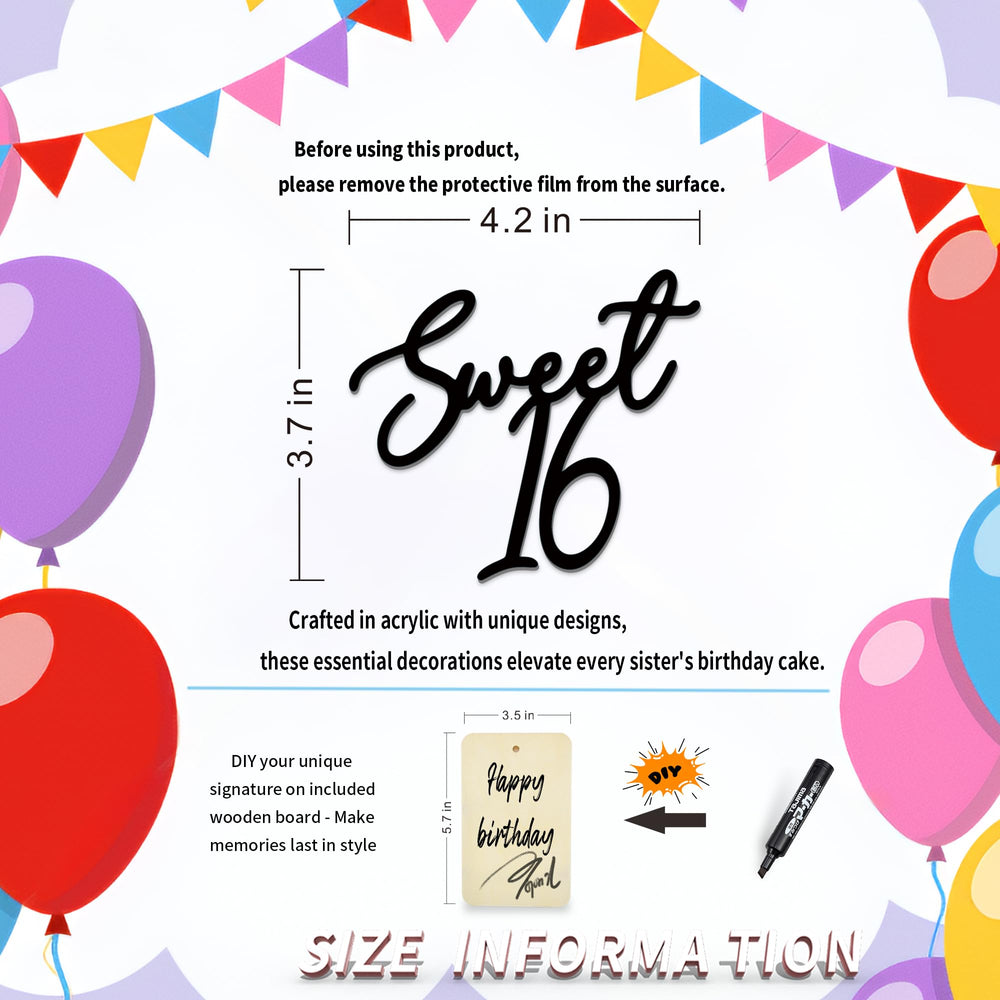 Cutylight Clear Acrylic Sweet 16 Topper tasteful, reusable cake charm