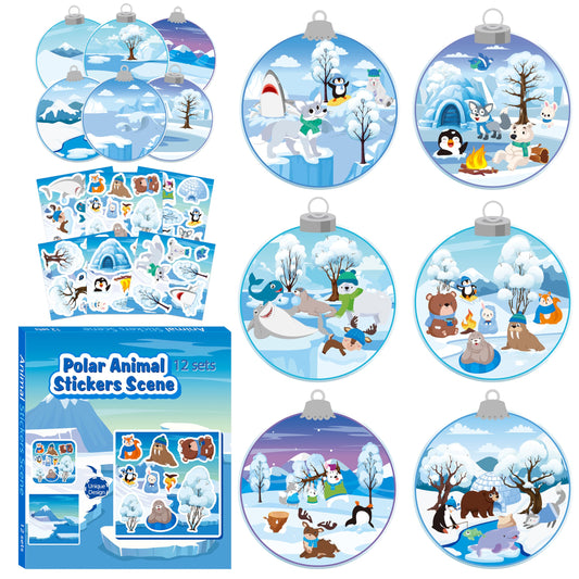 CY2SIDE winter polar animal sticker scene 12-set perfect for kids' crafts