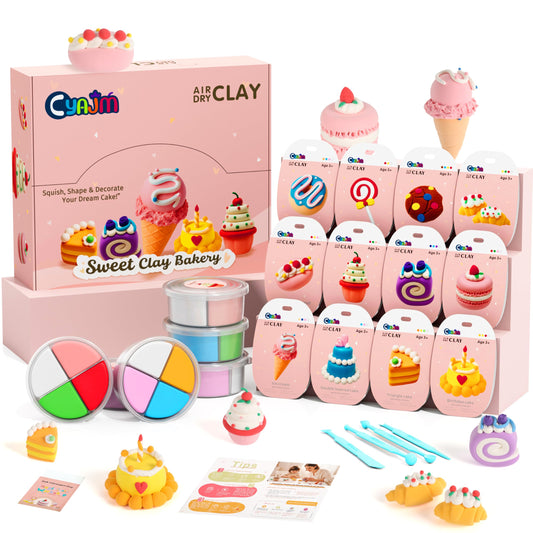 CyAJM cake-themed air-dry clay kit box with vibrant colors for creative play