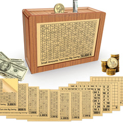 CYANLUX piggy bank with a wooden brown box, ideal for family savings