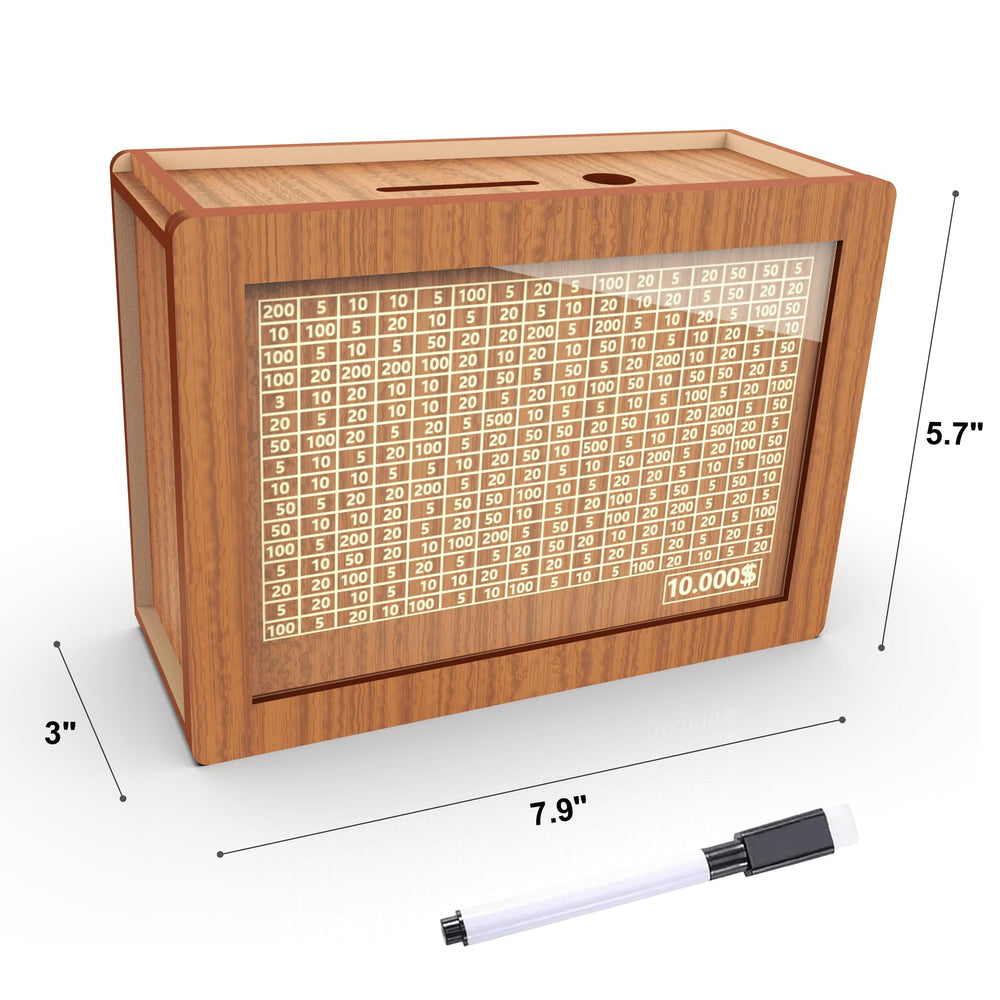 CYANLUX wedding fund or study savings box shown in brown finish.