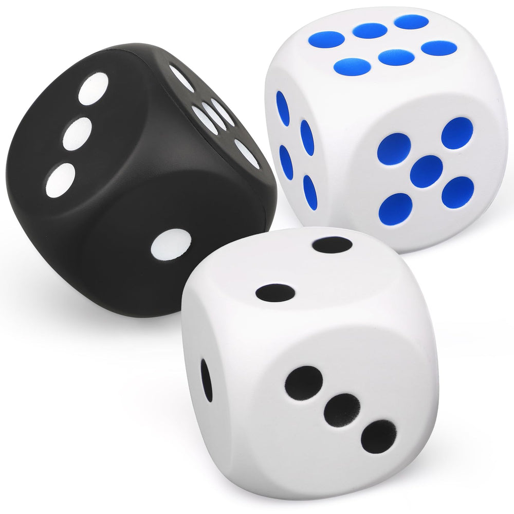 Cybemaga large 3-inch foam fidget dice in white and black for tactile play and focus.