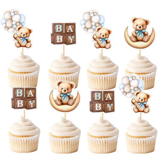 Cyodoos baby bear cupcake toppers for baby shower desserts
