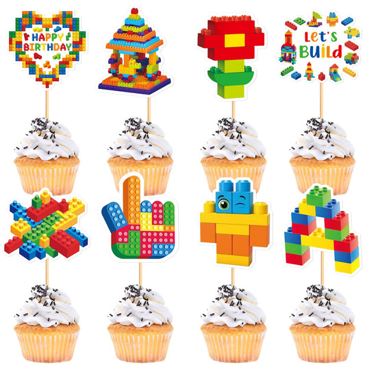Cyodoos building block cupcake toppers with colorful bricks decor cupcakes for parties