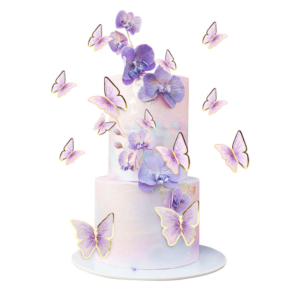 Cyodoos purple gold edge butterfly topper large on cake, adds festive elegance.