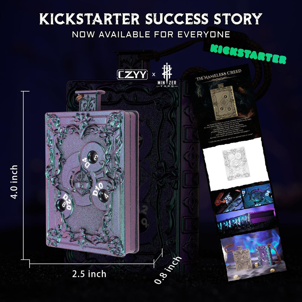CZYY MinZerTRPG roulette dice on spellbook backdrop complements fantasy game nights.