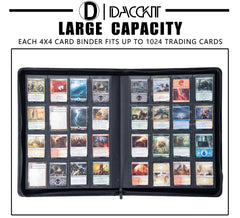 D DACCKIT binder page view demonstrates clear sleeves for quick card visibility