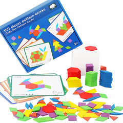 D-KINGCHY wooden pattern blocks collection for creative play and learning.