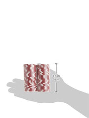 DA VINCI 50 red dice-striped chips in use during a home poker game setup