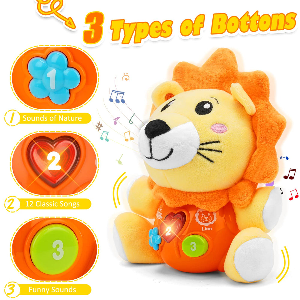 Daboot soft lion plush close-up shows gentle baby-safe texture.