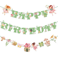 Daifunli green Happy Birthday letters banner for fairy-themed celebrations