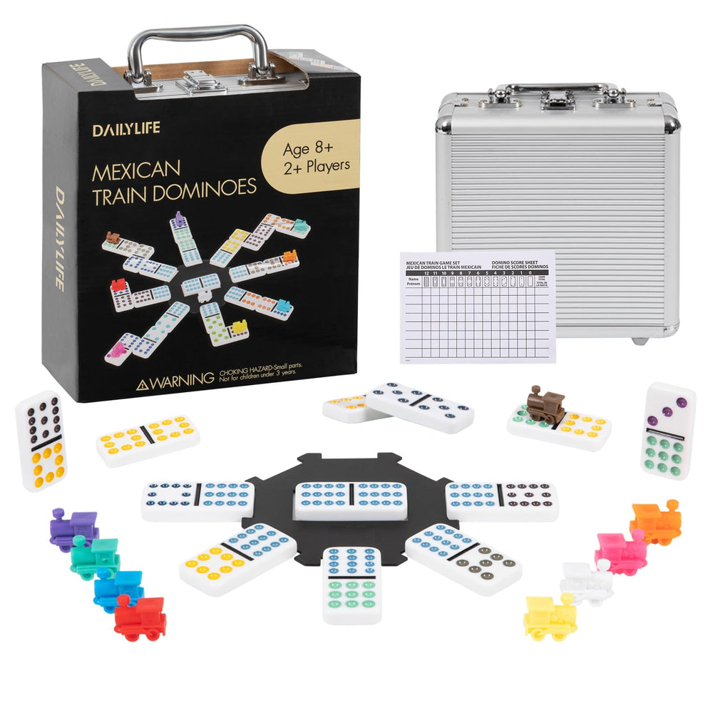 DAILYLIFE Mexican Train Dominoes tiles show 91 colorful pieces for engaging play