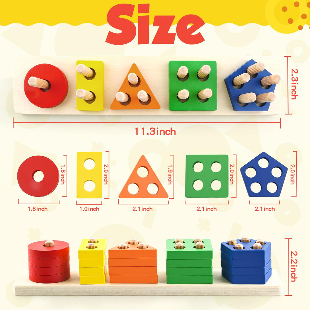Daisiki wooden geometric shapes encourage color recognition and sorting skills.