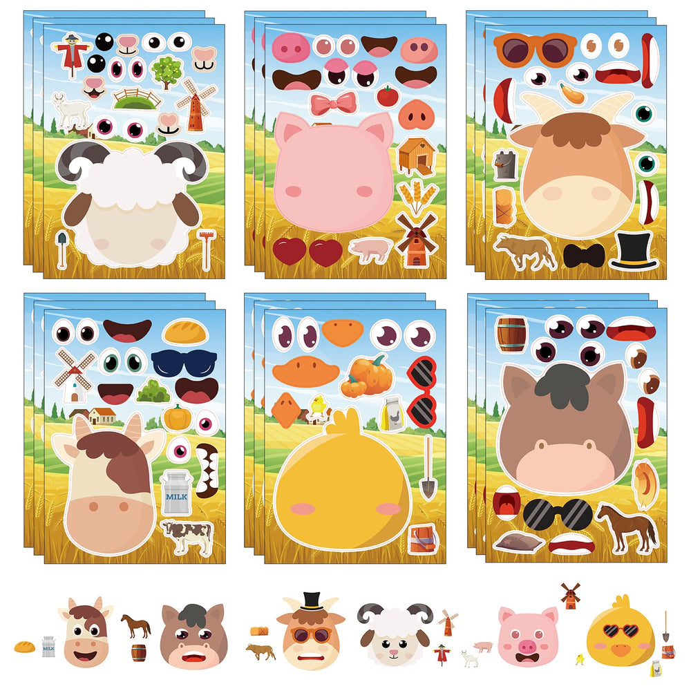 DaiUni 24-sheets farm animal face stickers for kids, perfect for decorating notebooks.
