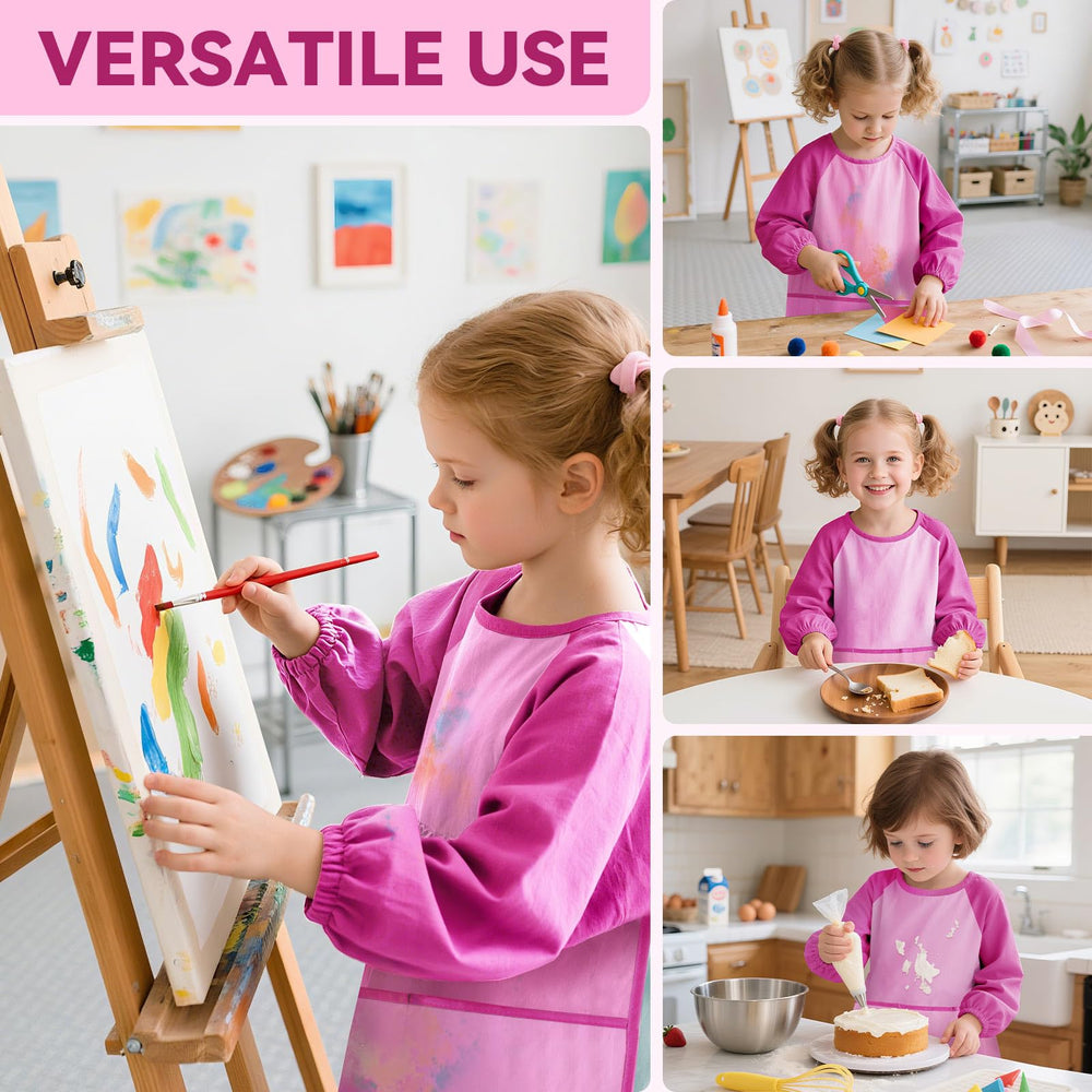 DaiUni pink art smock is durable and easy to clean.