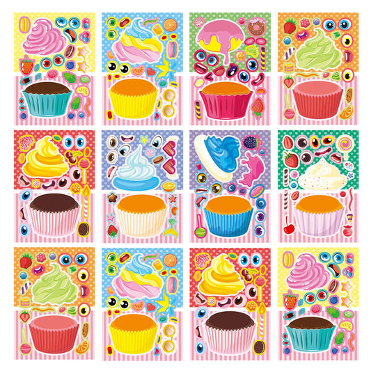 DaiUni cupcake stickers 24 sheets, large easy-to-handle sheets for kids' crafts