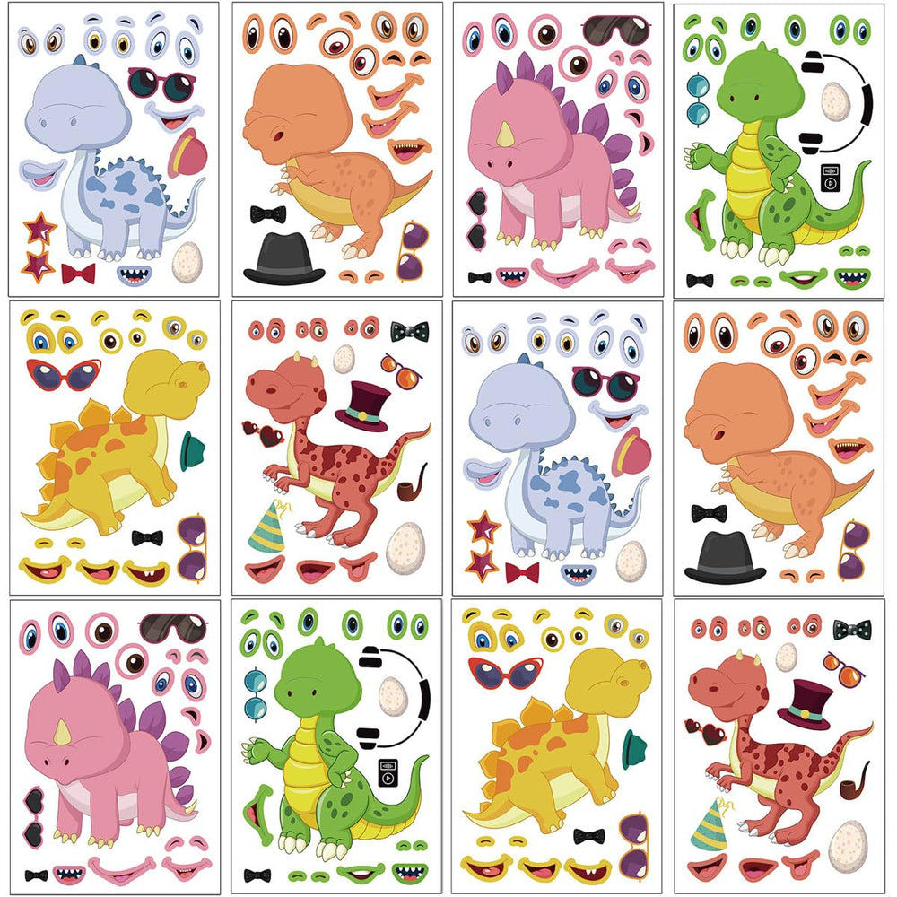 DaiUni dinosaur stickers 24 sheets front view for kid-friendly crafts and party favors