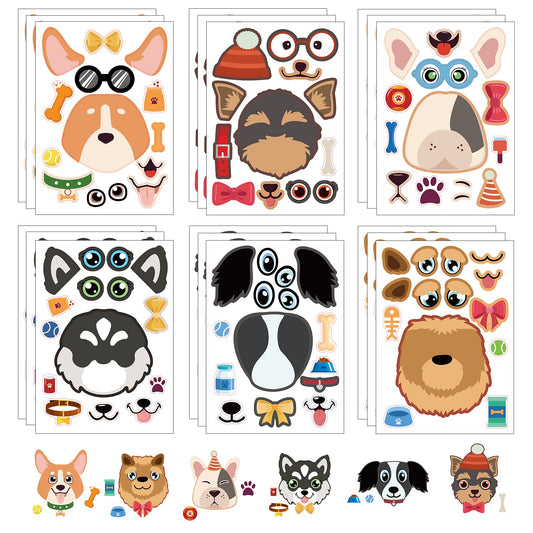 DaiUni dog make-a-face sticker sheet with playful designs for kids' crafts and party activities.