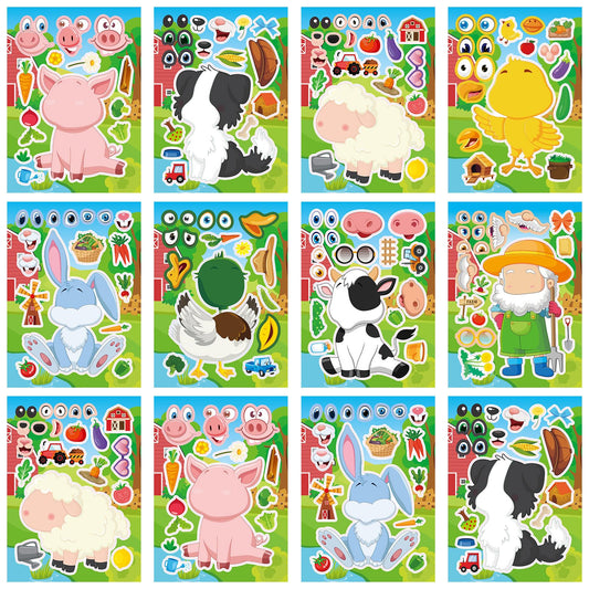 DaiUni farm animals stickers sheet 1 bright animal faces for kids' notebooks