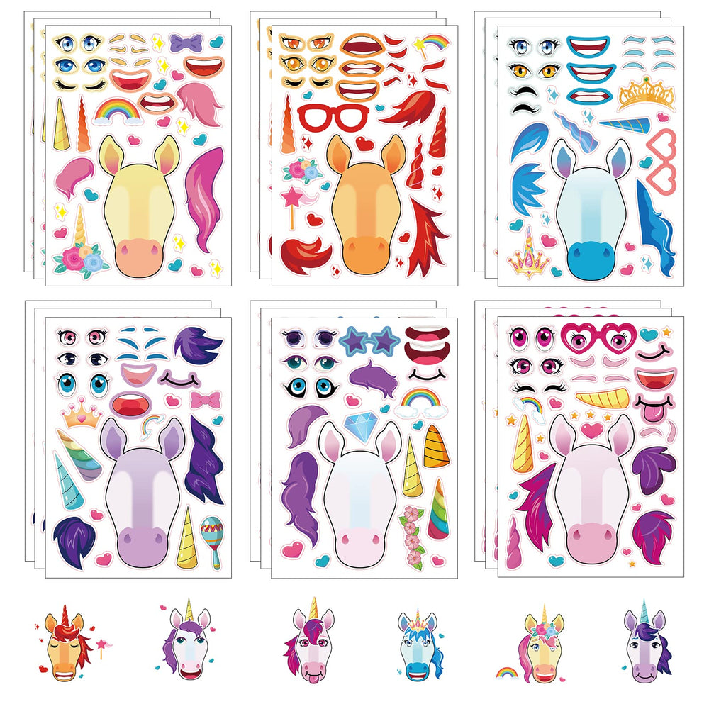 DaiUni unicorns face stickers sheet cover with bright designs for kids crafts