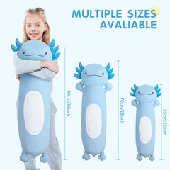 Dalmao blue axolotl plush face close-up, showcasing squishy texture and friendly expression.
