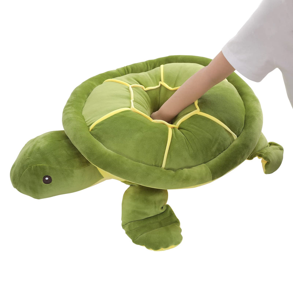 Dalmao green sea turtle plush, 20-inch cuddle buddy for kids at bedtime.
