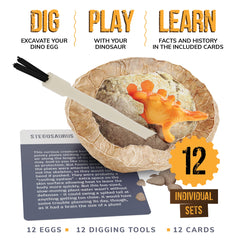 Dan&Darci Dino eggs with chisels and brushes for hands-on digging