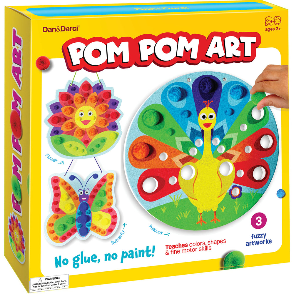 Dan & Darci Pom Pom Art activity supports preschool readiness and creativity.