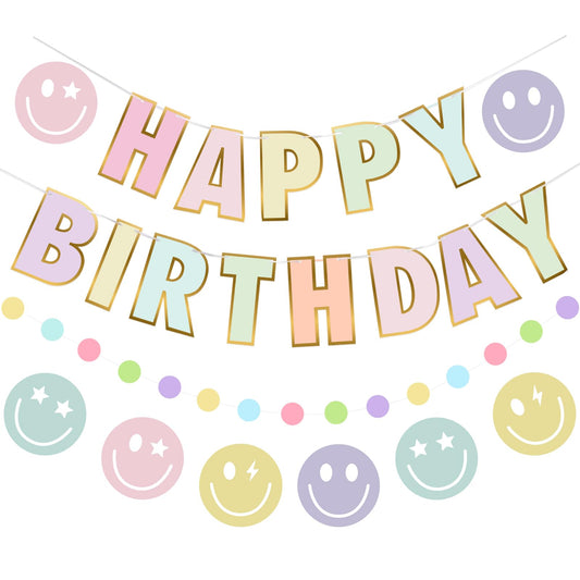 Danadia Happy Birthday banner with smiley faces for a cheerful party backdrop