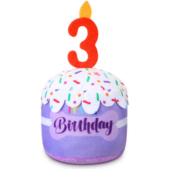 Dansydaisy dog 3rd birthday cake toy in purple for playful celebrations.