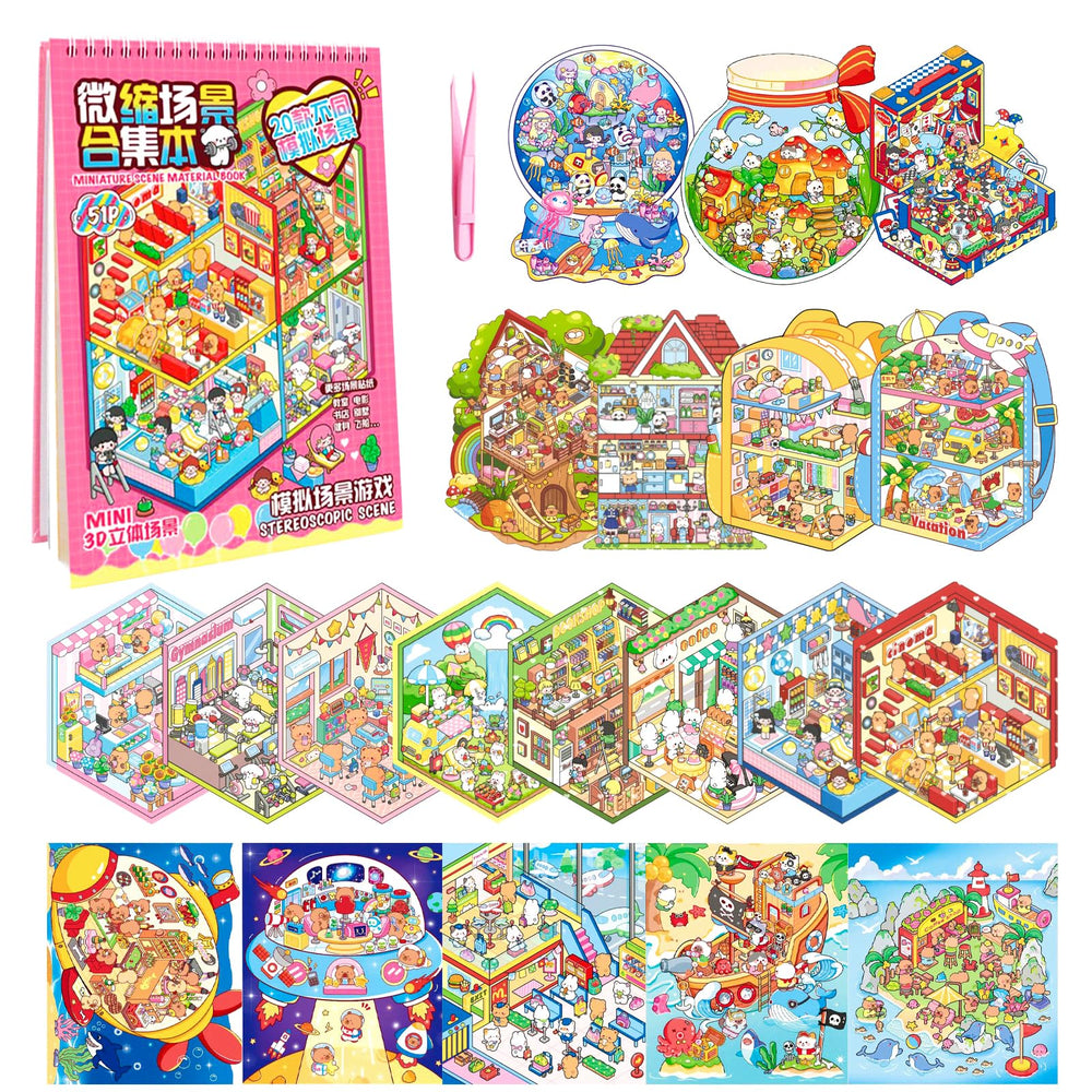DAPUTOU 20 sets 3D scene stickers spark imaginative play in a compact miniature world.