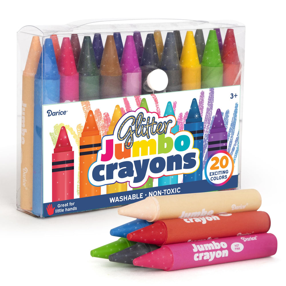 Darice jumbo glitter crayons showcase 20 colors for vibrant, creative drawings
