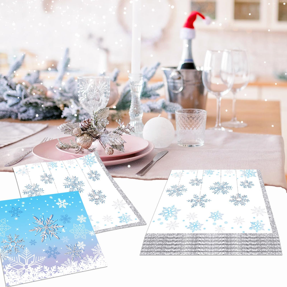 Closeup of white snowflake napkin design by Darneidra for elegant decor