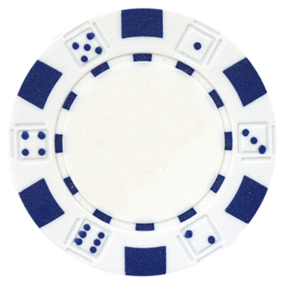 DA VINCI 50 white dice-striped poker chip with balanced weight for authentic play.