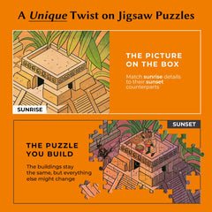 Da Vinci's Room Time Warp puzzle pieces reveal sunset hues as you assemble.