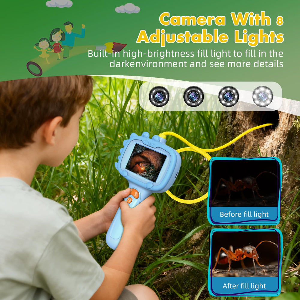 Blue LED lighting enhances low-light viewing during outdoor adventures.