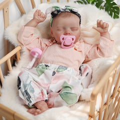 DAYOFF KIDS lifelike reborn doll with hand-implanted lashes for a gentle, dreamy look.