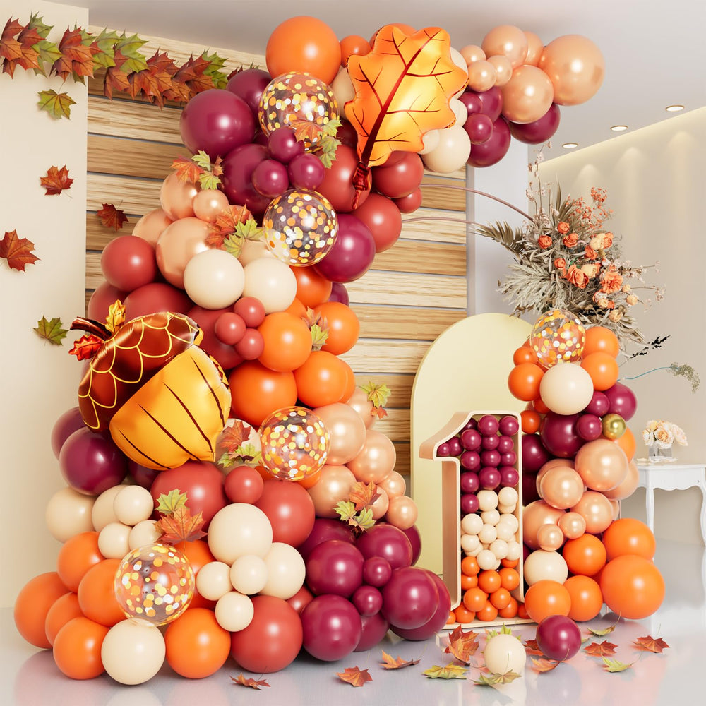 DBKL fall balloon garland arch kit creates a stunning autumn backdrop for parties.