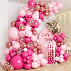 DBKL pink balloon garland arch kit set up as bright party backdrop