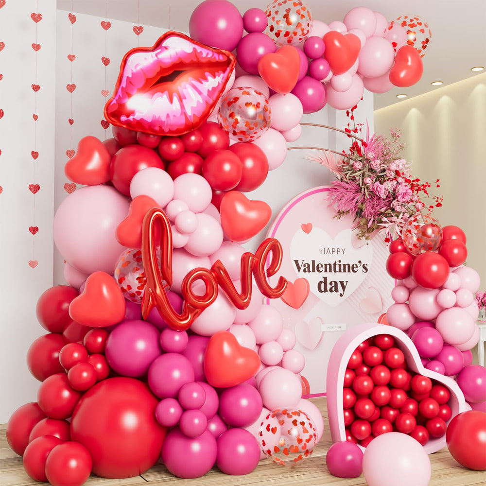 DBKL Valentines Day arch kit contents laid out for easy planning and setup.