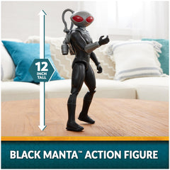Movie-styled Black Manta costume shown on the 12-inch figure for authentic look.