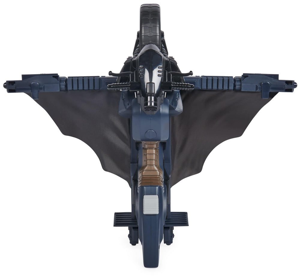 DC Comics Batcycle back button triggers seamless transformation.