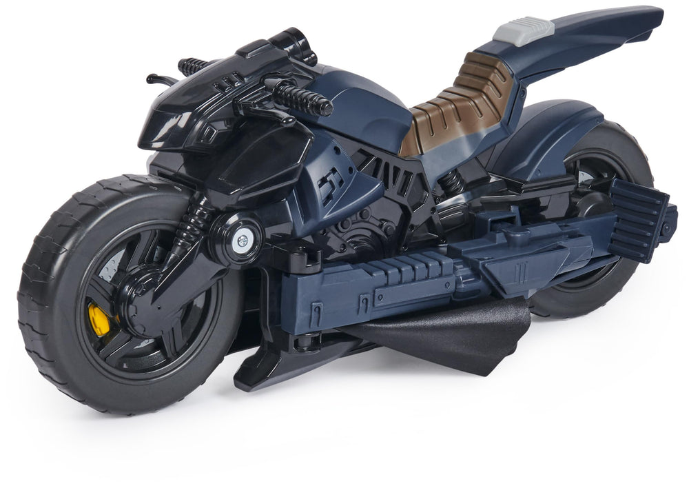 DC Comics Batman figure on Batcycle for cinematic battle vibes.